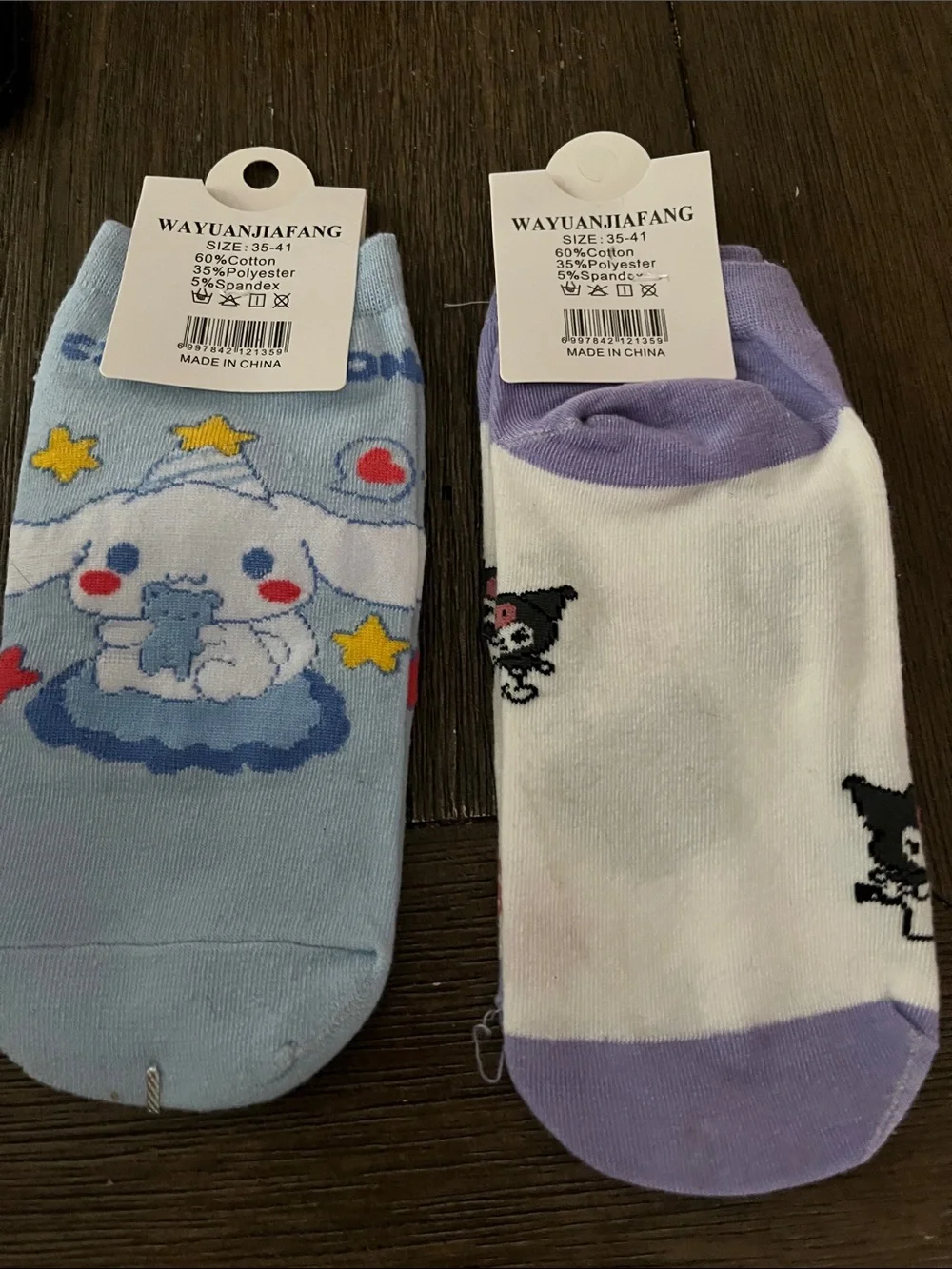 Wayuanjiafang Kids Character Ankle Socks - Light Blue & White with Purple Trim